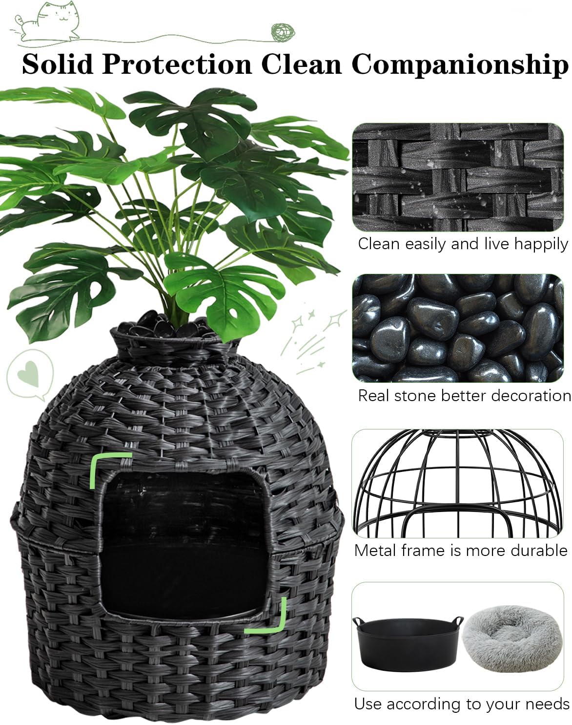 Rattan Planter Hidden Cat Litter Box – Handwoven Decorative Enclosure with Activated Carbon Filter