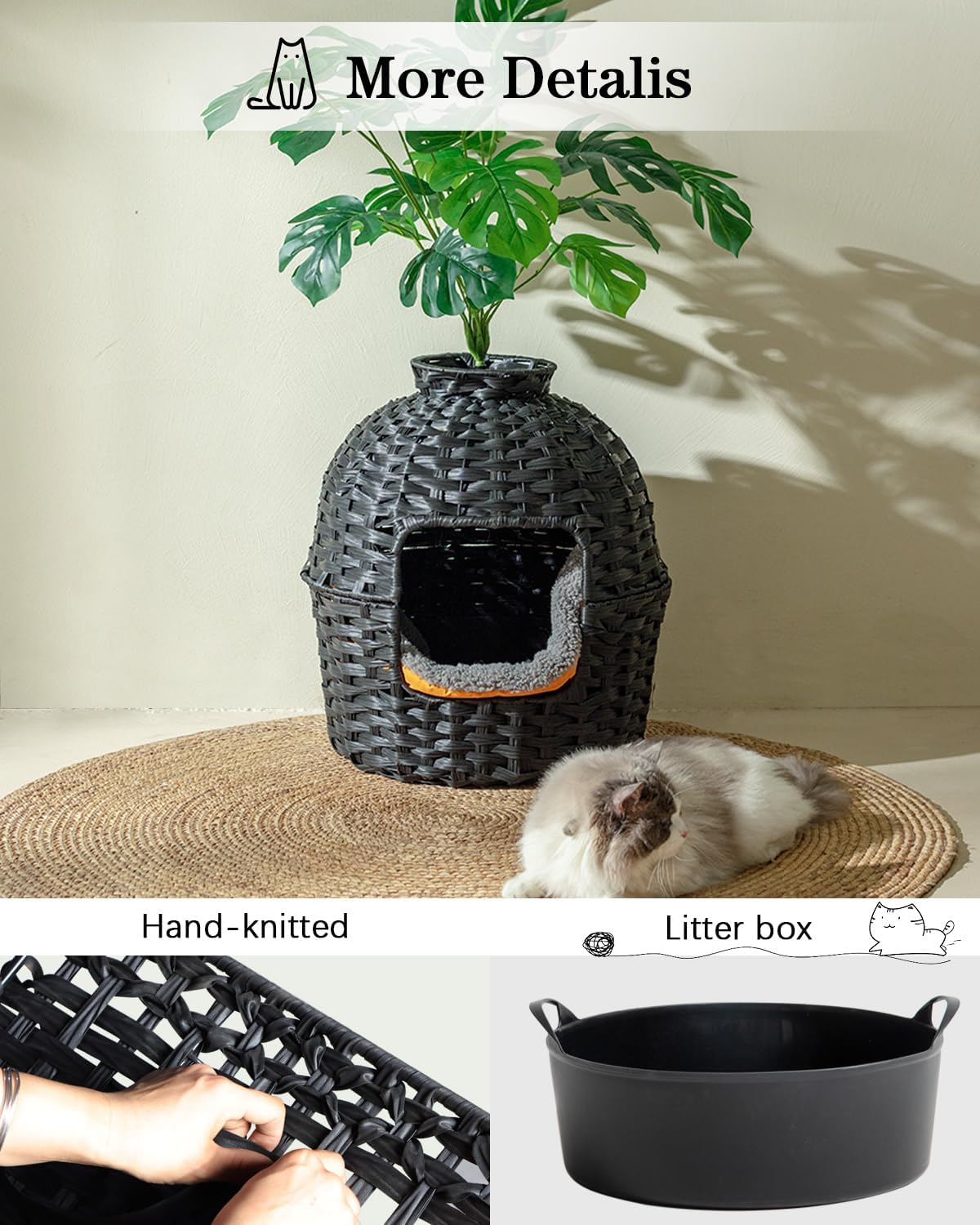Rattan Planter Hidden Cat Litter Box – Handwoven Decorative Enclosure with Activated Carbon Filter