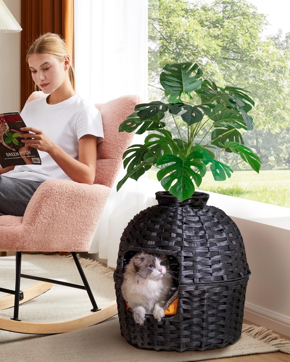Rattan Planter Hidden Cat Litter Box – Handwoven Decorative Enclosure with Activated Carbon Filter