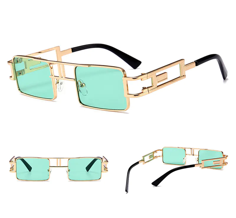 Unisex Rectangular Steampunk Sunglasses – Flat Top Square Frame in Bold Colors (Lightweight Metal Design)