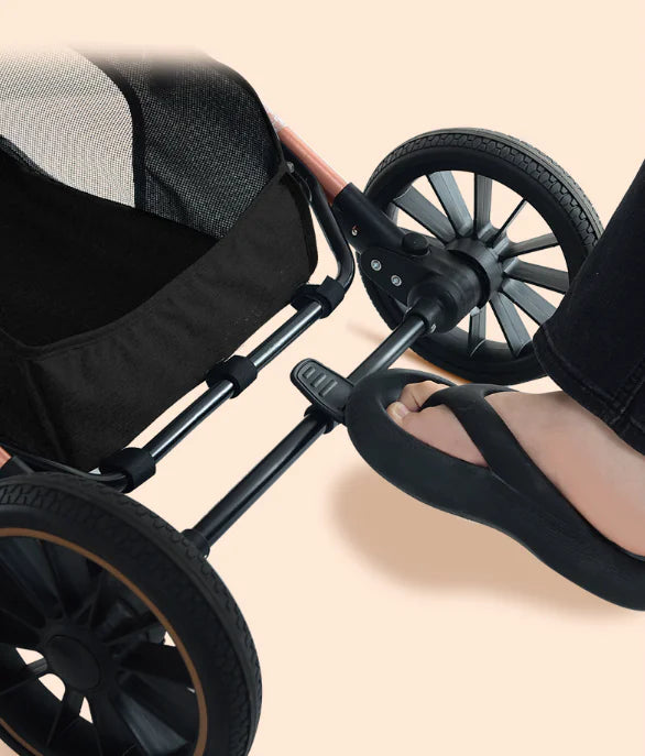 Medium Pet Stroller – Foldable, Shock-Absorbing Dog & Cat Carrier with Storage Basket (Up to 40 lbs)