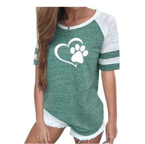Dog Paw Print Striped Short Sleeve T-Shirt – Whimsical Comfort for Dog Lovers