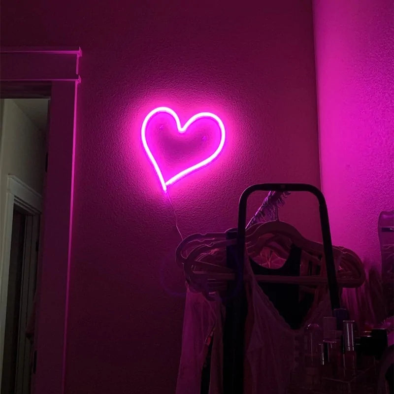 Big Heart Shape Neon Sign Wall Hanging Light - USB Powered