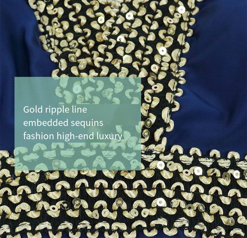 Shiny Gold Chain One-Piece Swimsuit – Luxury Statement Swimwear in Blue and Black (Sizes S–3XL)