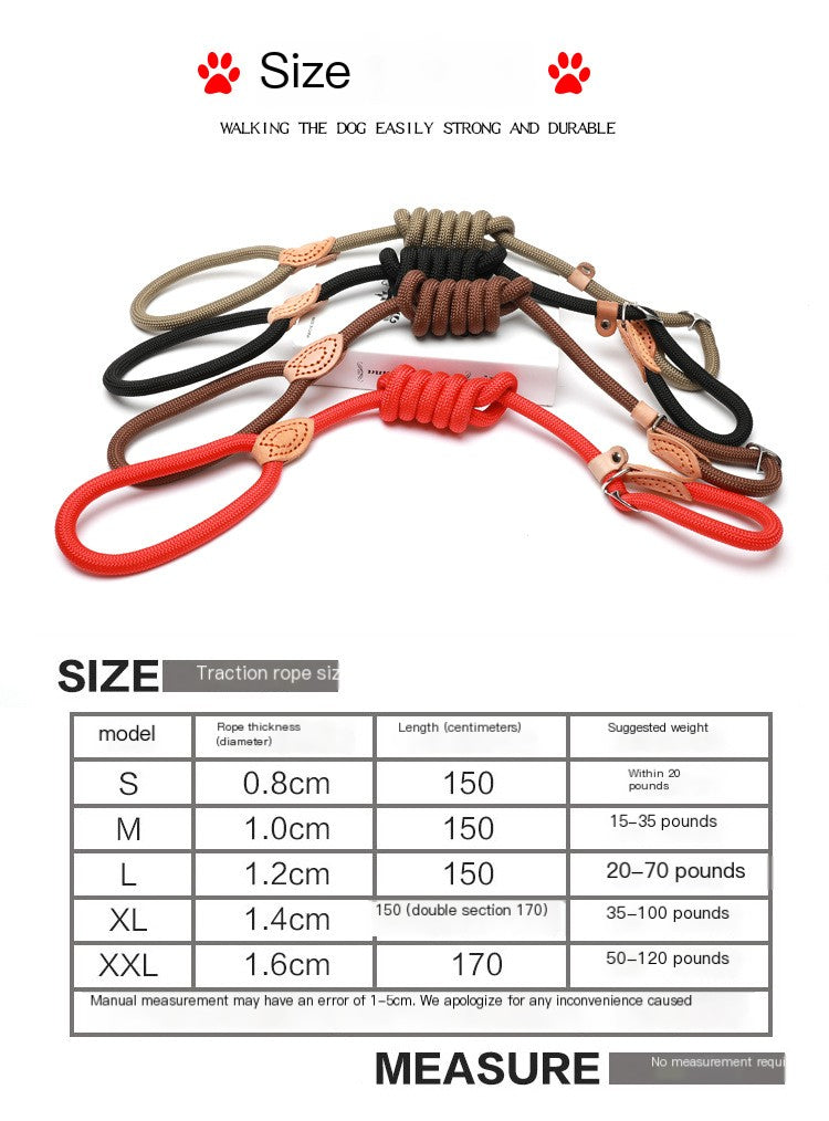 Slip Lead Training Dog Leash – Adjustable Rope Leash for Dogs (S to XXL)