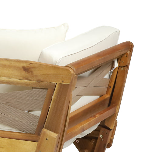 Serene Sun Bed – Teak Acacia Wood Frame with Expandable Design and Waterproof Cushions (Full Size, 65"–82" Adjustable Width)
