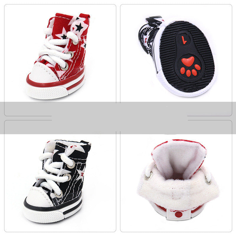 Soft Small Dog Four Season Canvas Shoes – Breathable, Non-Slip Boots for All-Weather Wear (Set of 4, Sizes 1–5)