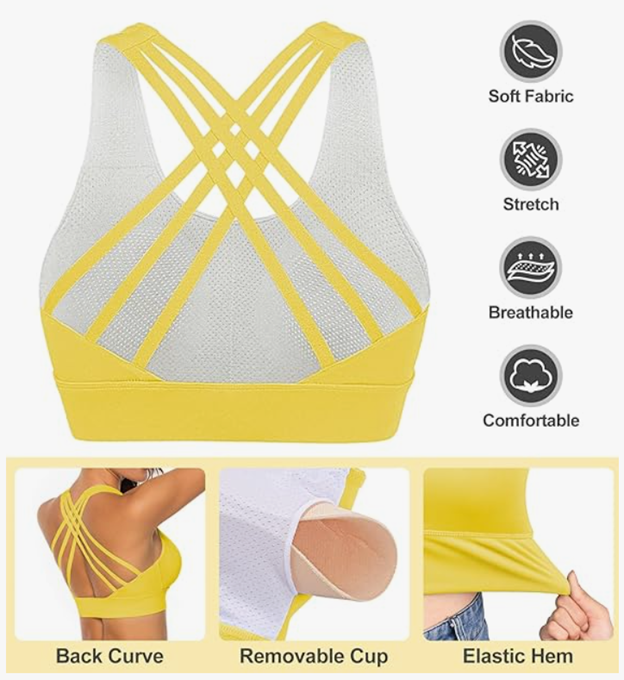 Criss-Cross Back Longline Sports Bra – Medium Support Yoga Bra with Removable Pads