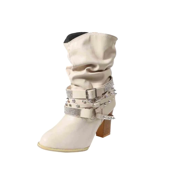 Leather Ankle Boots – Western-Inspired Design with Rhinestone Accents