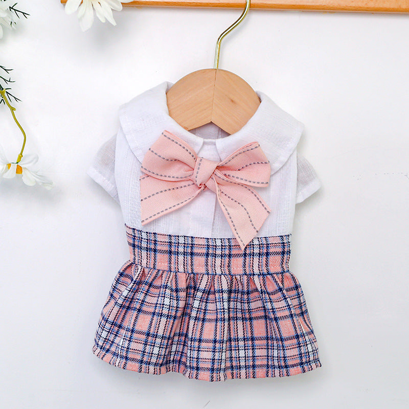 Sweet Princess Skirt for Dogs – Pink Check Bow School Style (XS–XL)