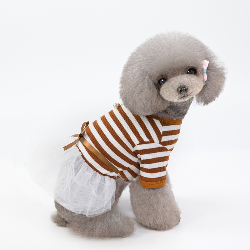 Spring & Summer Dog Princess Dress – Cotton Comfort with Elegant Flair (Coffee & Navy Blue)