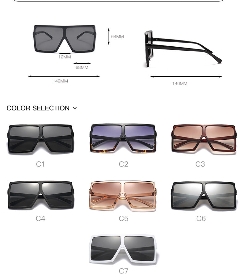 Square Large Frame Sunglasses for Women – Oversized UV Protection Shades with Case & Cloth (7 Color Variants)