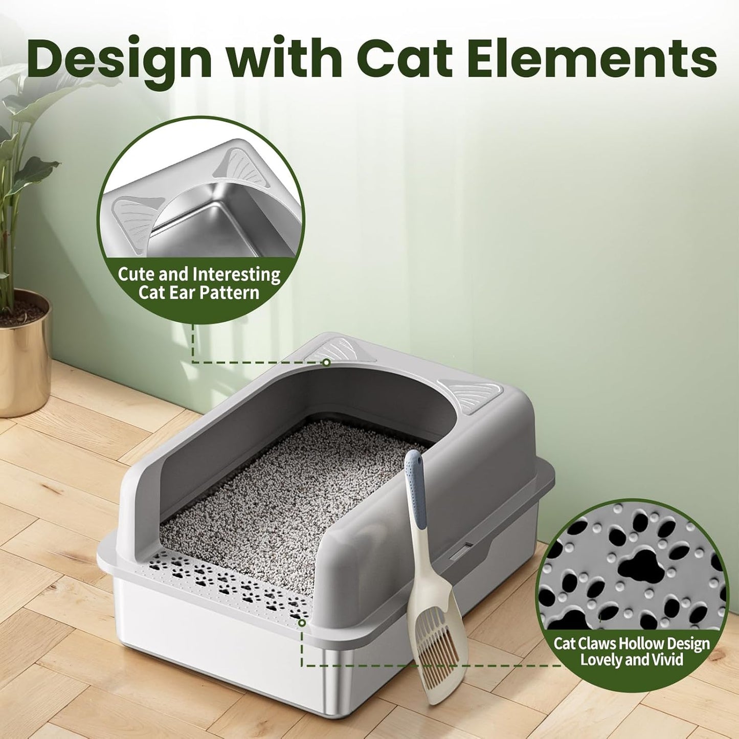 XL Stainless Steel Cat Litter Box with Enclosure – Durable, Odor-Free, Easy to Clean