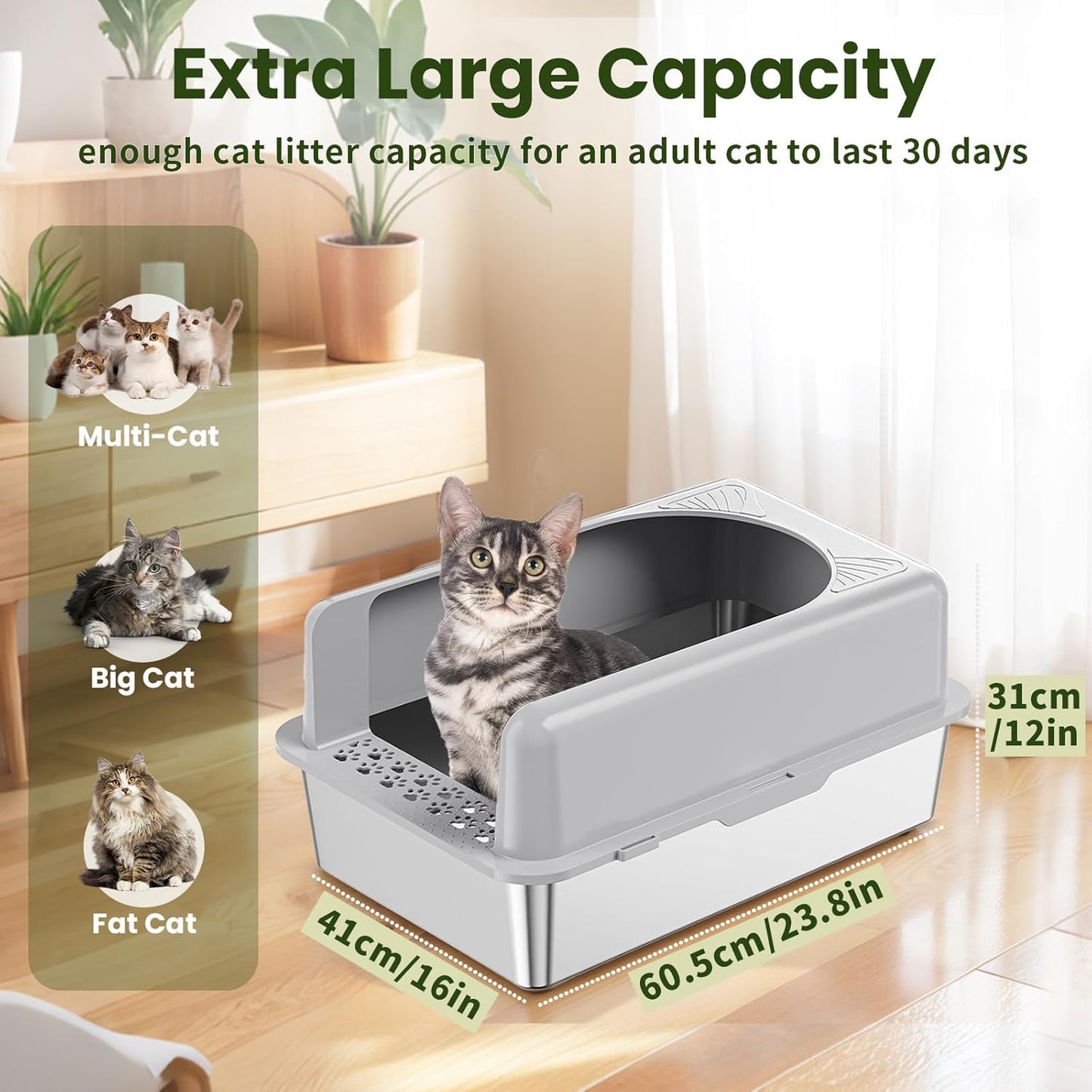 XL Stainless Steel Cat Litter Box with Enclosure – Durable, Odor-Free, Easy to Clean