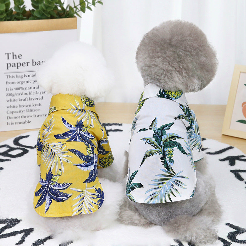 Summer Thin Pet Clothes – Lightweight Hawaiian Cotton Shirt for Dogs (Yellow & White, Sizes S–2XL)