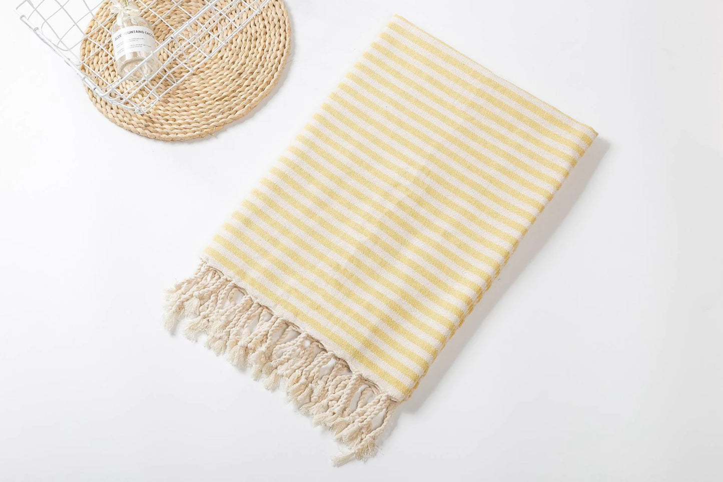 Fringed Beach Towel – Wearable Polyester Cotton Striped Towel, Cushion, and Tablecloth