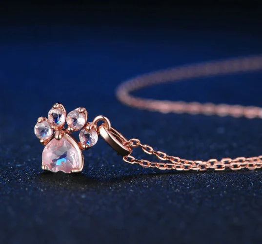 Paw Pendant Necklace in S925 Silver with Gemstones – A Playful Touch of Elegance