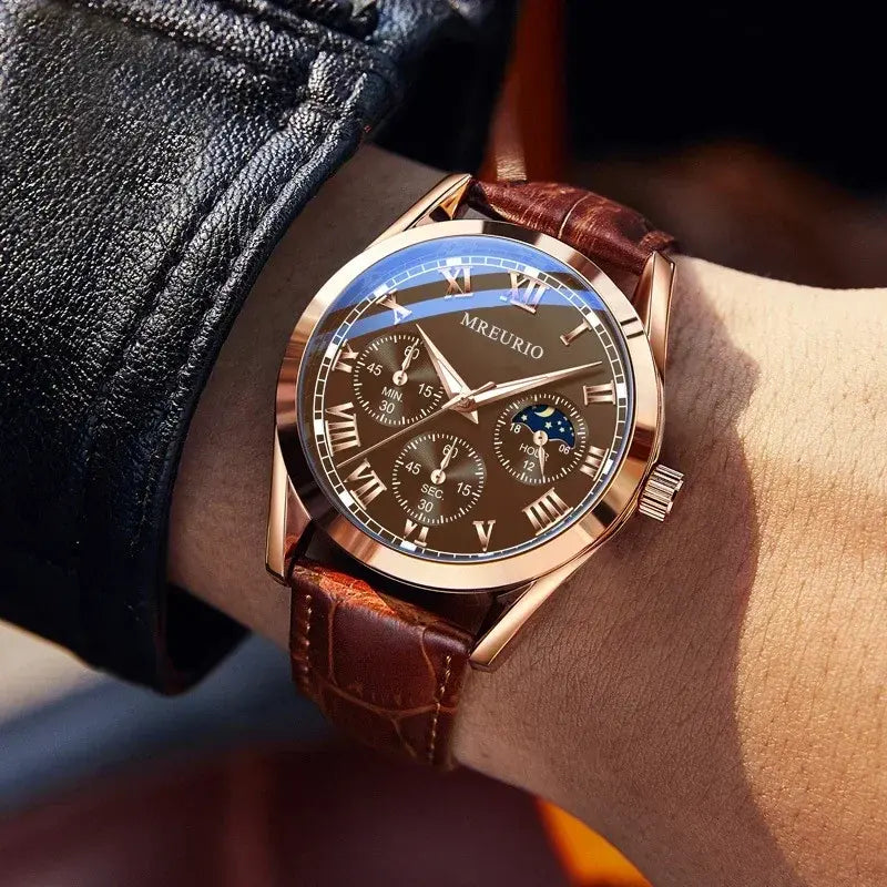 Men’s Luxury Quartz Watch with Leather Strap