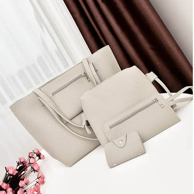 4-in-1 Handbag Set – Glamorous Vegan Leather Tote, Crossbody, Wristlet, and Cardholder