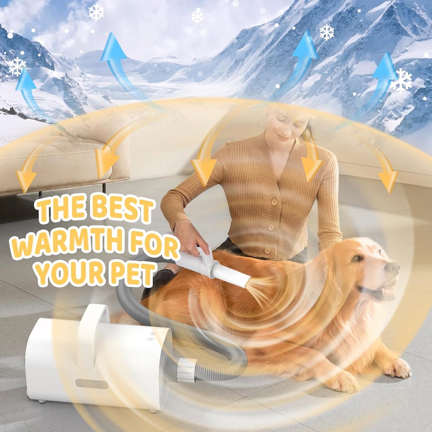 Smart Handle Pet Grooming Dryer (Low Noise, 9-Speed, 4 Nozzles, 90m/s Airflow, Ionic Smoothing)
