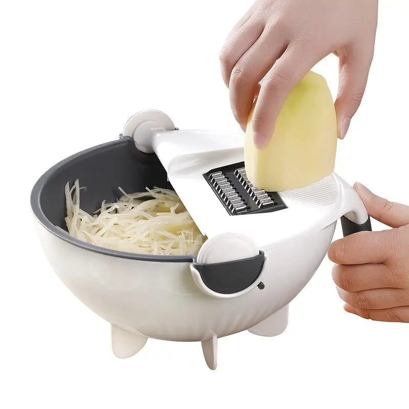 8-in-1 Multifunctional Vegetable Cutting and Draining Basket Set – 7 Blades + Colander