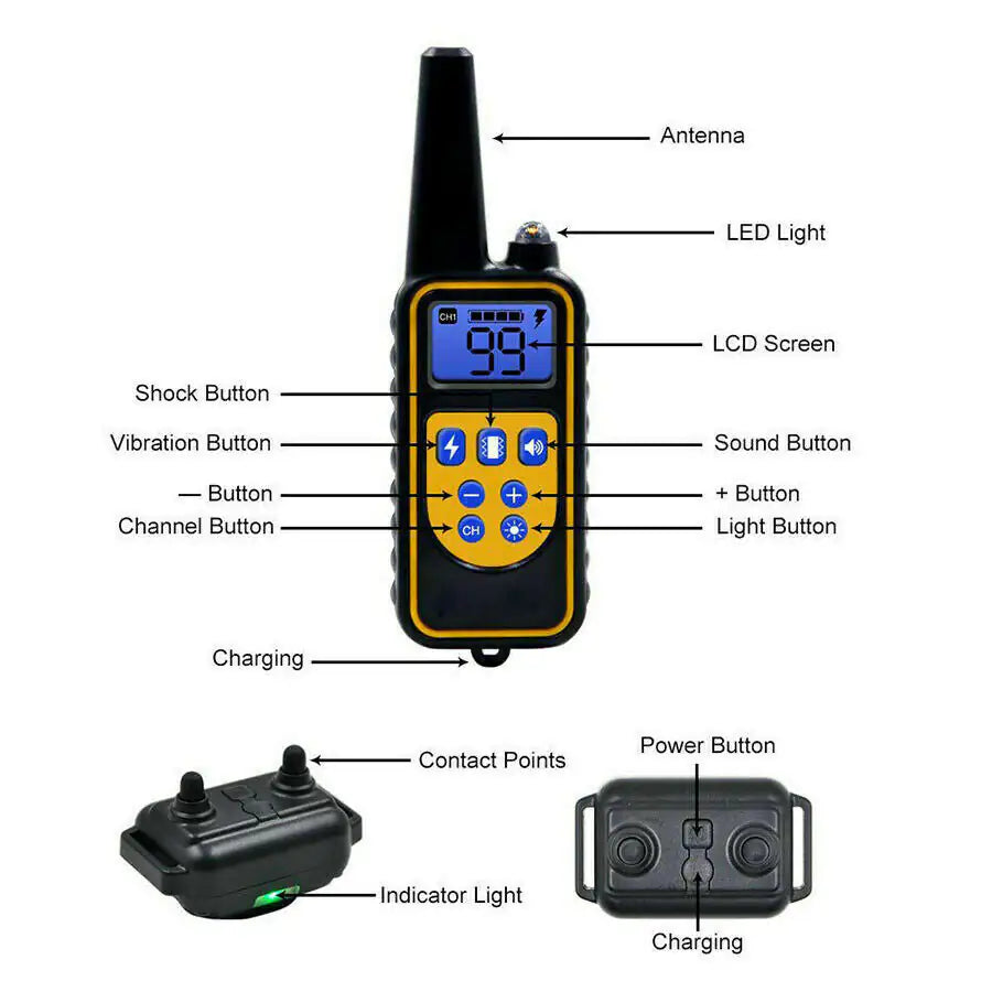 2725 FT Remote Dog Shock Training Collar – Waterproof, Rechargeable with 4 Training Modes (1-3 Dog Kits)