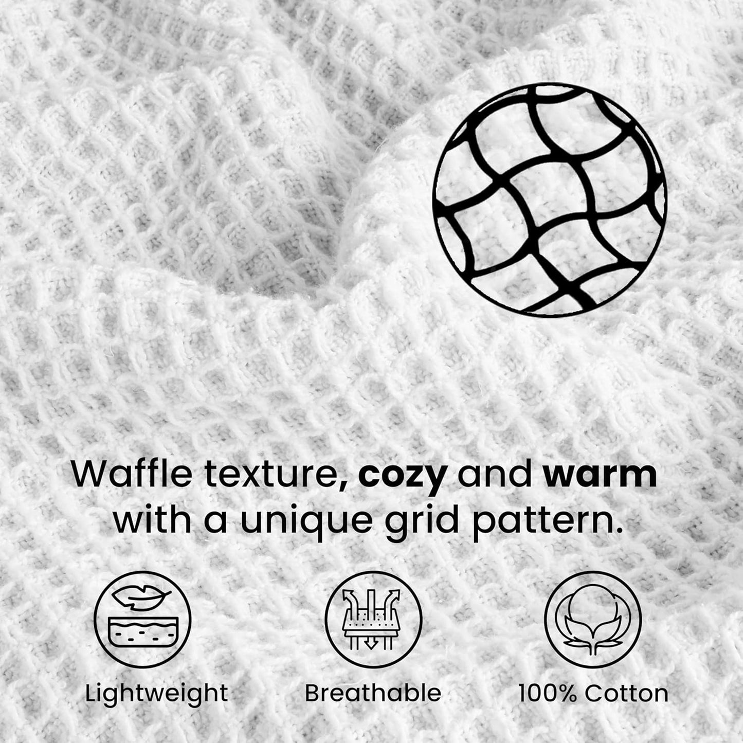 100% Cotton Waffle Weave Blanket – King Size (108"x90") – Lightweight, Breathable & Stylish Throw for Bed, Sofa, or Chair – White