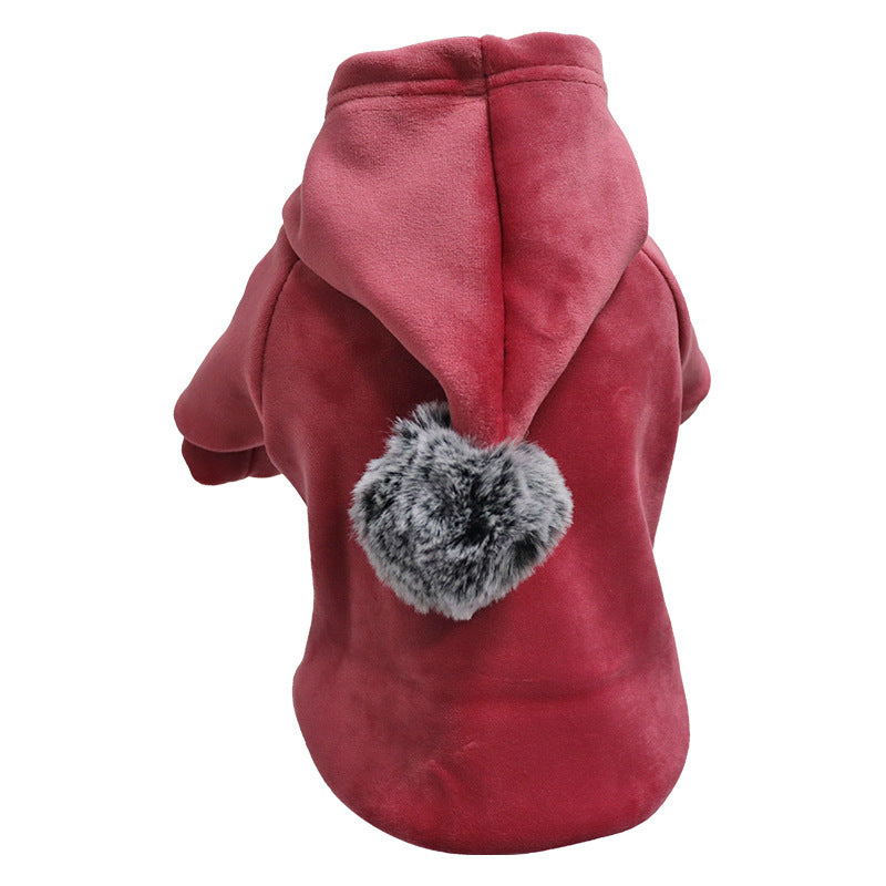 Cute Pet Ball Hoodie – Soft Golden Velvet Dog Sweater with Pom-Pom Hood (XS–XXL)