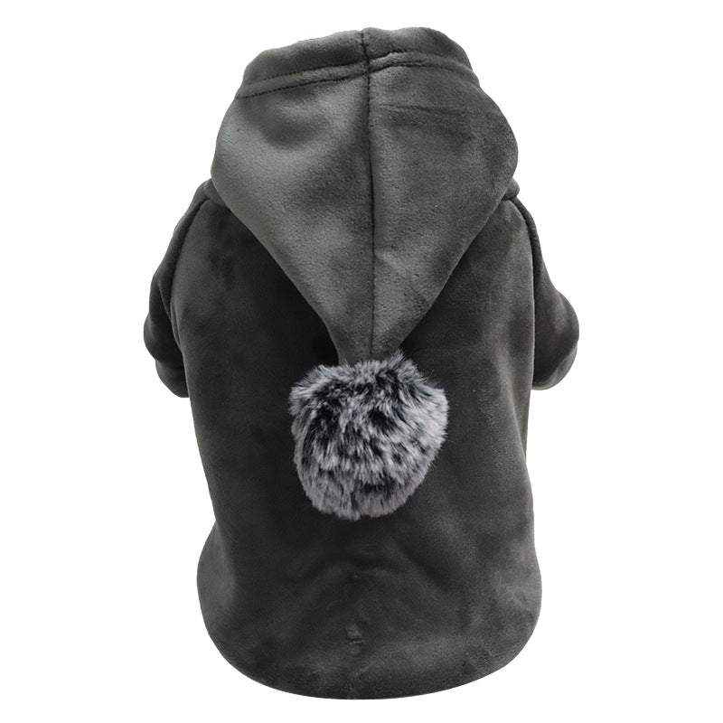 Cute Pet Ball Hoodie – Soft Golden Velvet Dog Sweater with Pom-Pom Hood (XS–XXL)