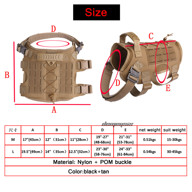 Tactical Dog Vest Harness with MOLLE Pouch and Leash Options – Durable 1000D Nylon Outdoor Gear for Medium to Large Dogs