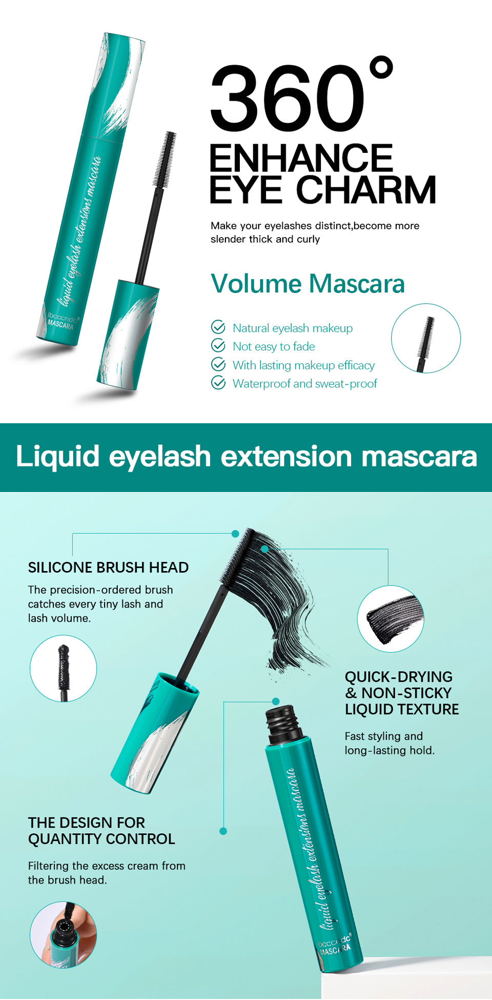 Waterproof Mascara – Volume & Length with Silicone Brush and Quick-Drying Formula (13.6cm Tube)