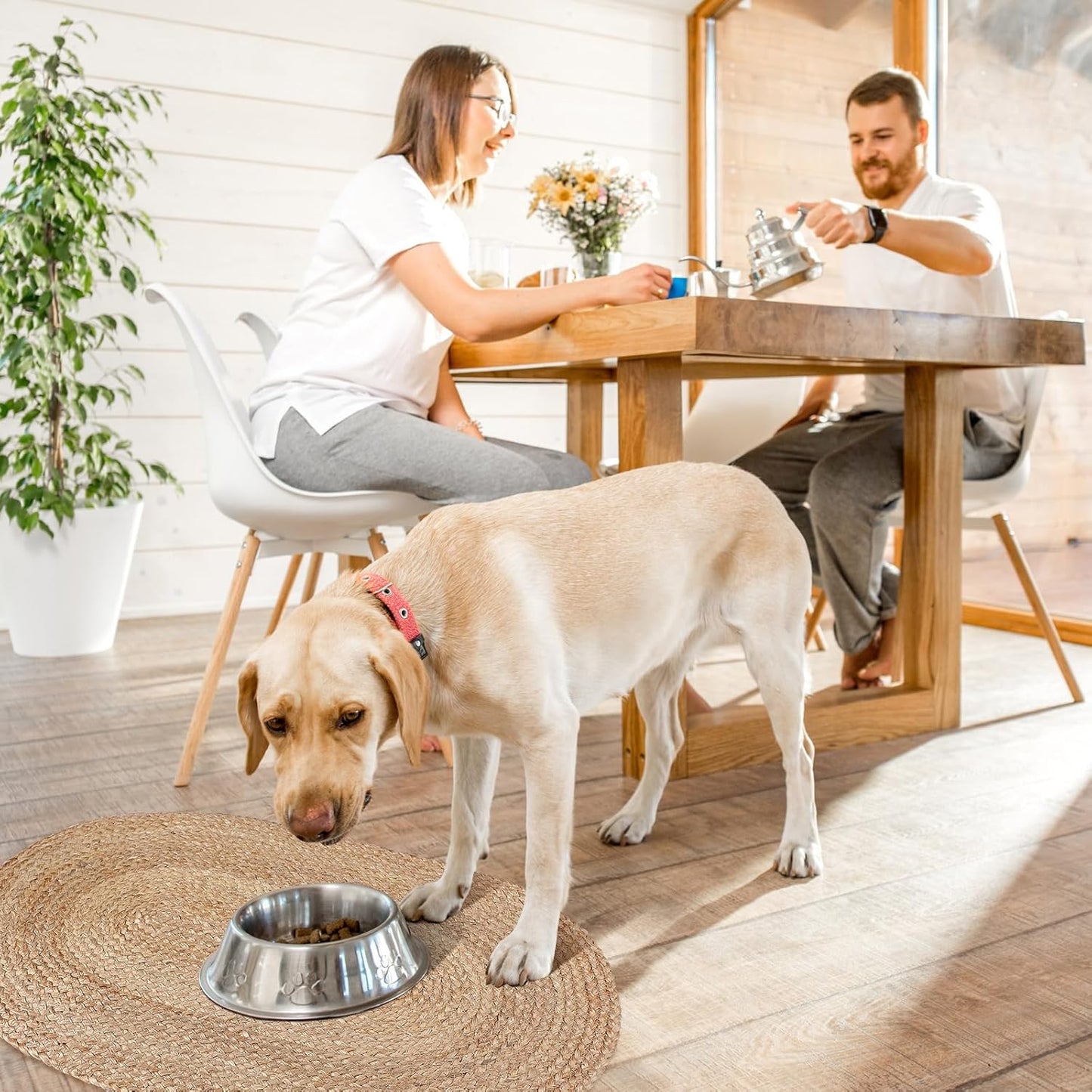 Braided Jute Dog Bowl Mat – 31 x 20 Inch Oval Handwoven Natural