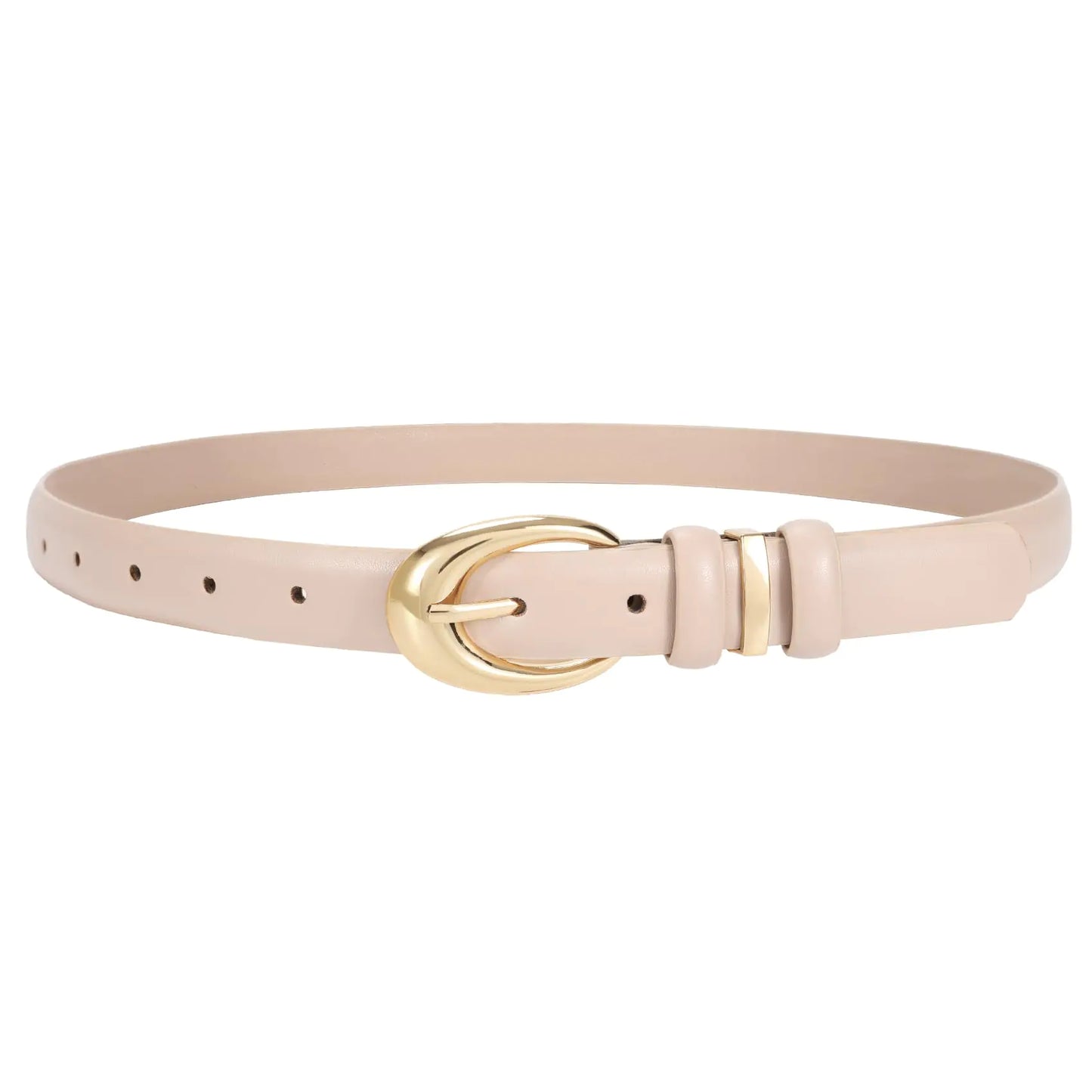 Women's Skinny Faux Leather Belt with Gold Buckle