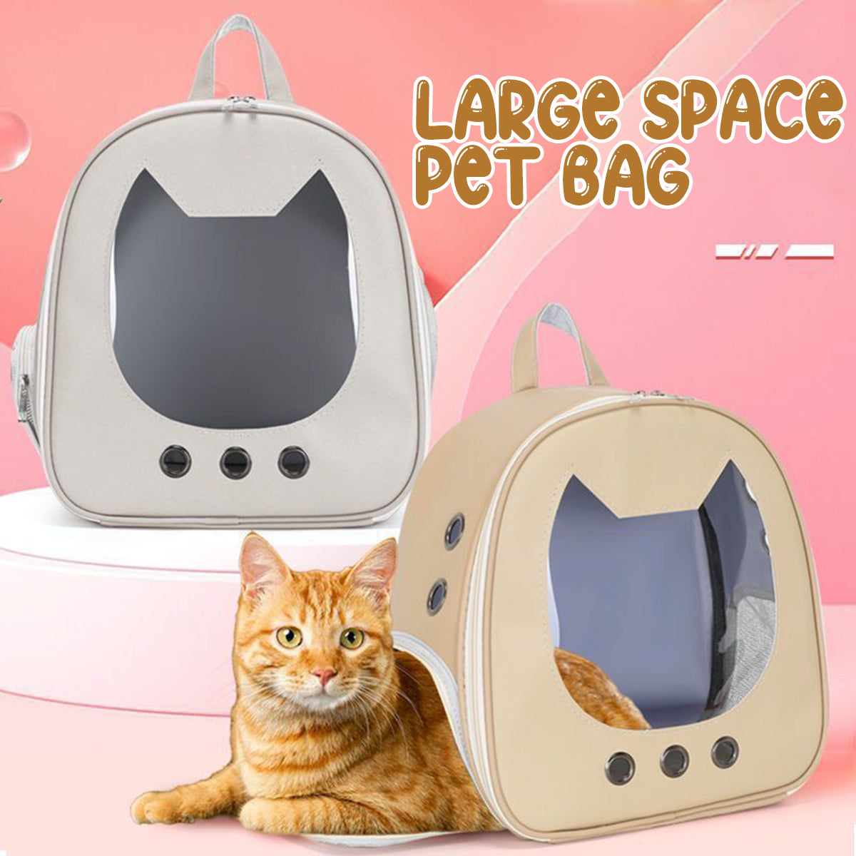 PU Portable Cat Carrier Backpack – Transparent Travel Bag for Small Dogs & Cats
