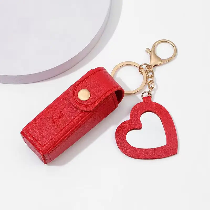 Coin Purse Keychain Lipstick Mini – PU Leather Lipstick Holder with Heart Charm & Key Ring