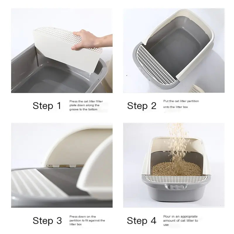 Large Cat Litter Box with Half Enclosure and Splash Guard