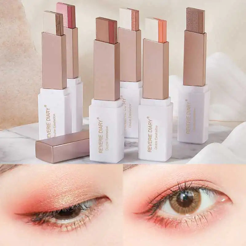 Double Color Glitter Eye Shadow Stick – Waterproof Gradient Matte & Shimmer Duo (6 Shades)