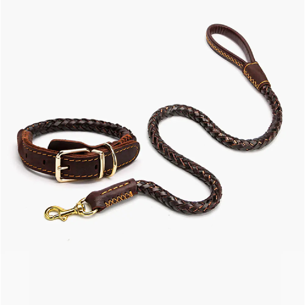 Leather Dog Leash with Optional Matching Collar – Durable Premium Leather for Medium to Large Dogs (Sizes S–XL)