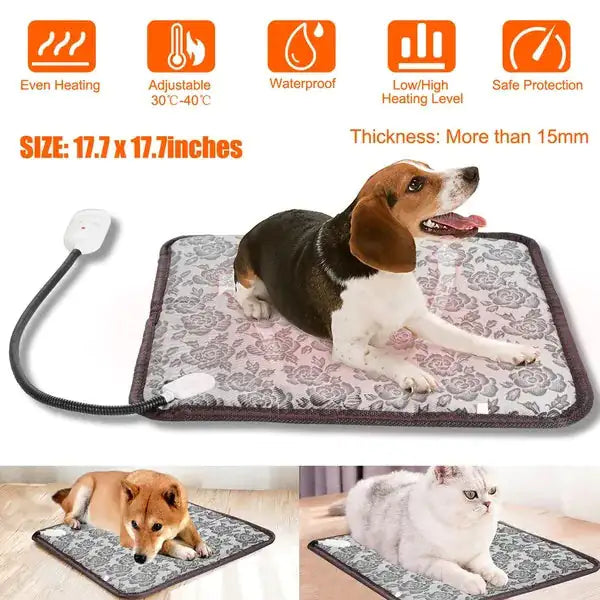 Pet Heating Pad Dog Cat Electric Heating Mat – Waterproof & Adjustable Warming Blanket