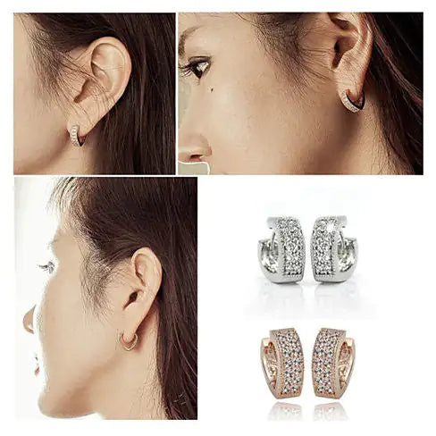 Heart Shape Hoop Earrings in 925 Sterling Silver and CZ stones