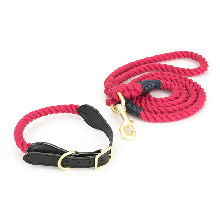 Cowhide Woven Cotton Rope Dog Leash & Collar Set – Durable & Stylish for All Breeds (Sizes S–XL)