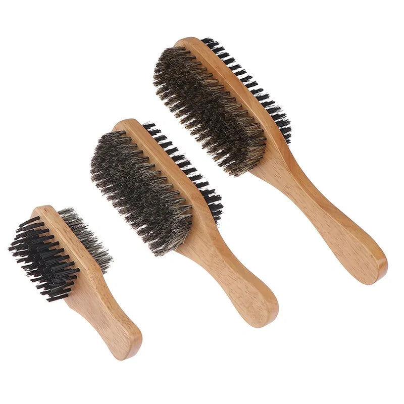 Men Boar Bristle Hair Brush – Natural Wood Beard & Hair Styling Tool with Curved Handle (Available in Small, Medium, Large Sizes)