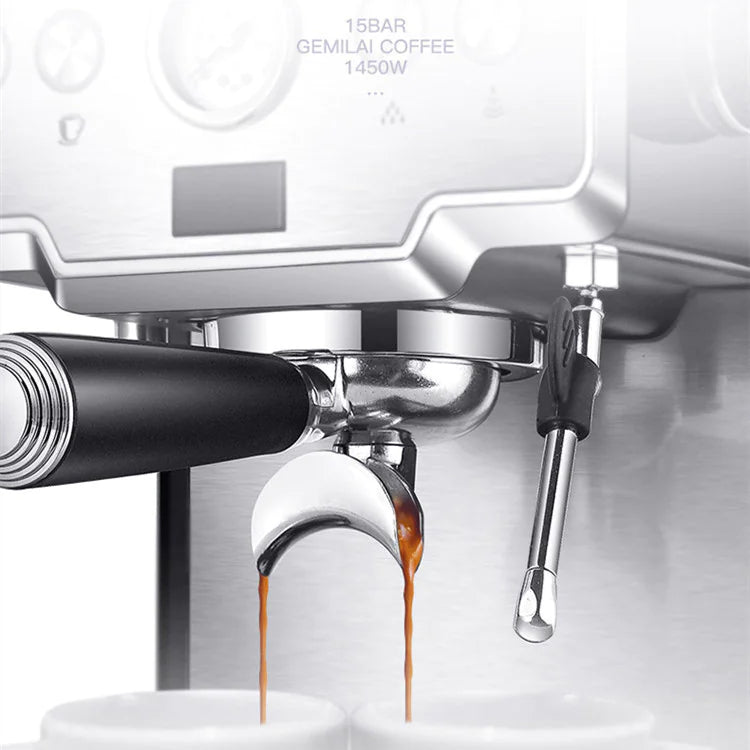 Italian Semi-Automatic Espresso Coffee Machine – 15BAR Pressure, 1.7L Water Tank, Integrated Steam Milk Frother (1450W Fast Heating, Stainless Steel Design)