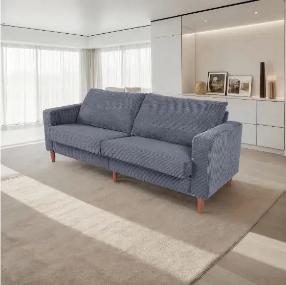 Grey Linen Sofa – Modern Upholstered Sofa for Living Room or Office