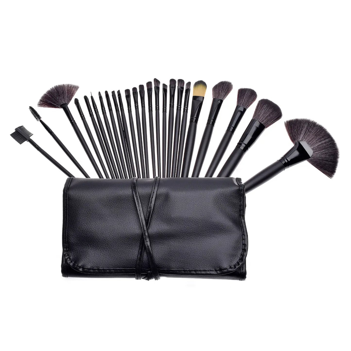 24-Piece Professional Makeup Brush Set – Wooden Handle, Synthetic Fiber Bristles (Pink, Black, Wood Color)