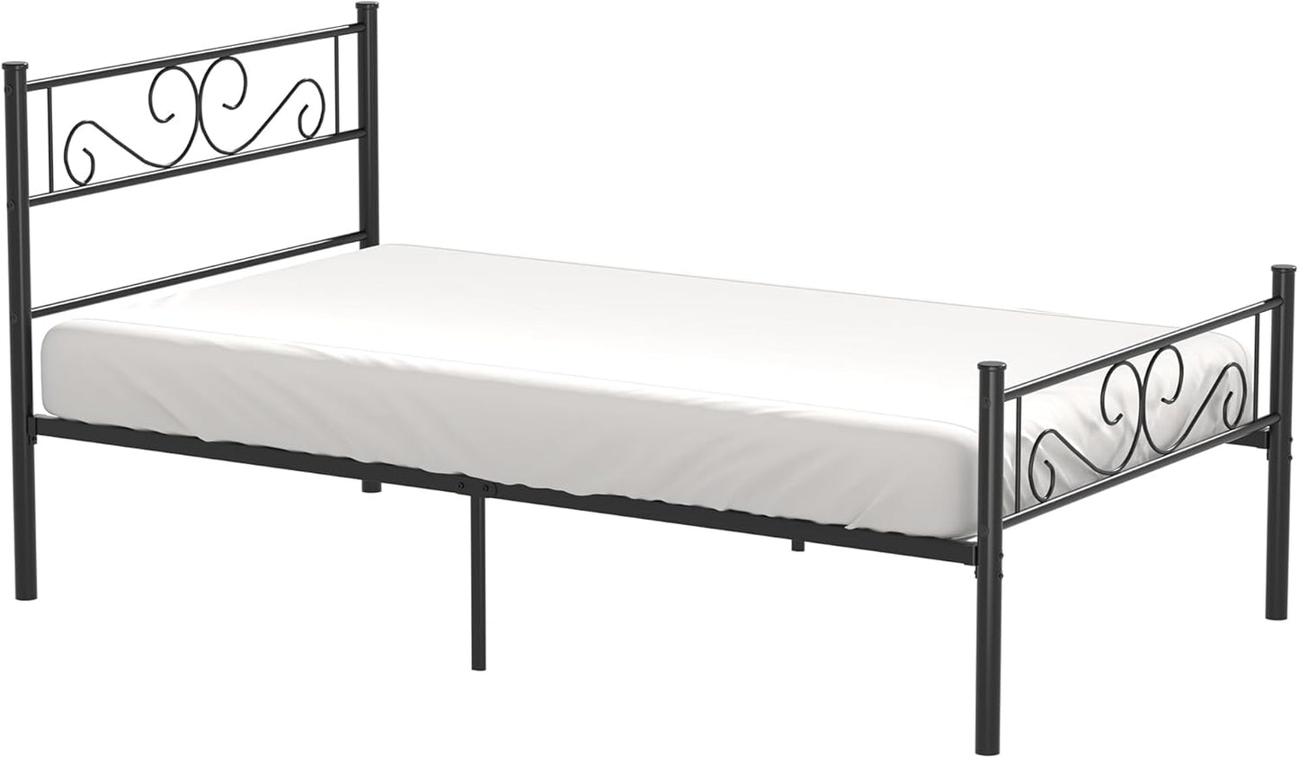 Twin Size Bed Frame with Headboard, 14 Inch Metal Platform Mattress Foundation, No Box Spring Needed, Squeak Resistant, Easy Assembly, Matte Black