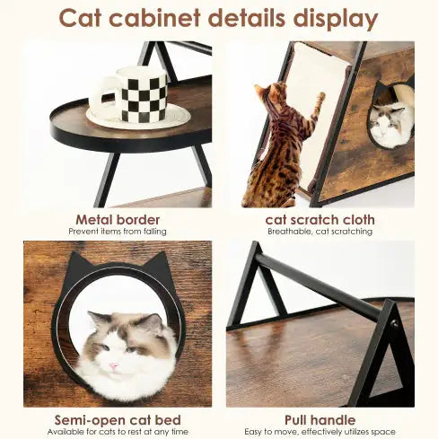 Cat House & End Table – Black Vintage Wood Cat Condo