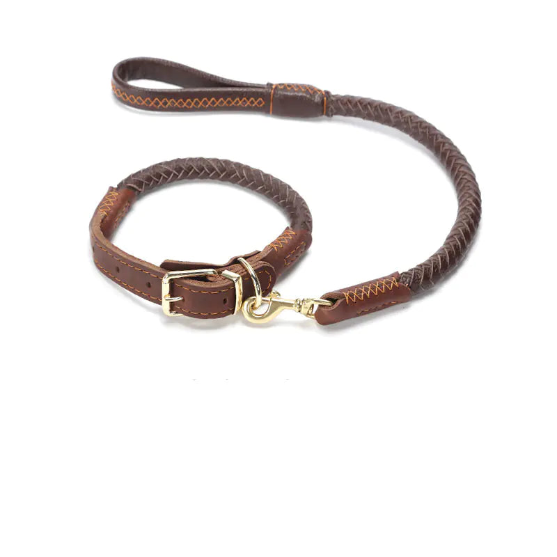 Leather Dog Leash with Optional Matching Collar – Durable Premium Leather for Medium to Large Dogs (Sizes S–XL)