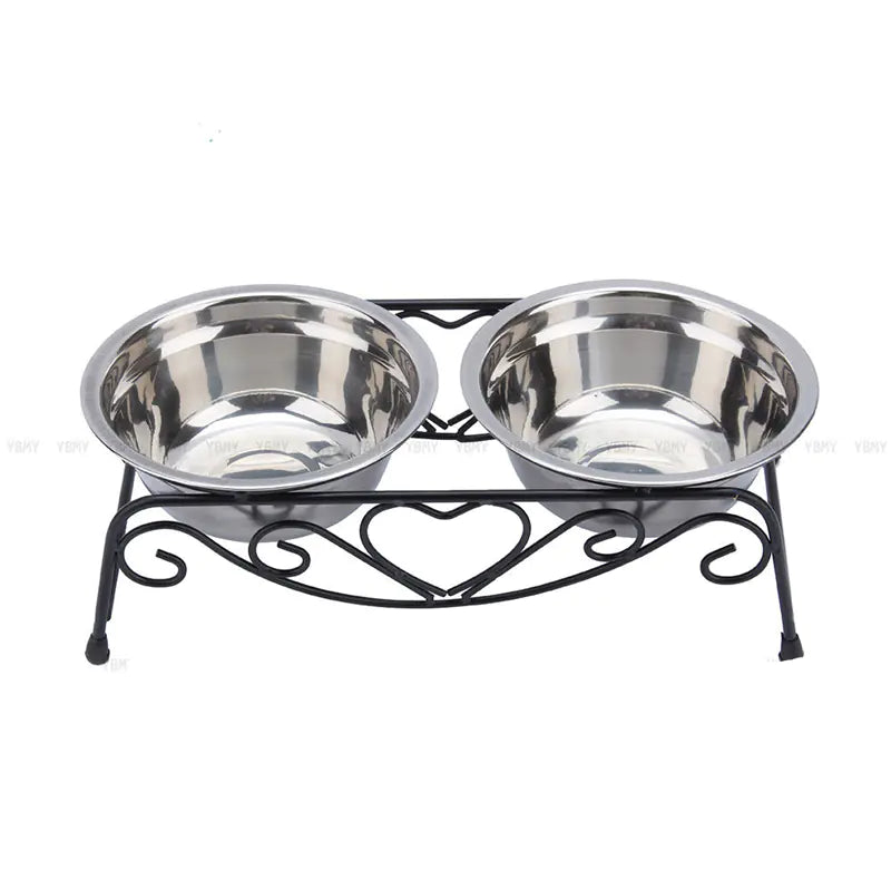 High-End Dual-Use Elevated Stainless Steel Pet Bowl with Black Iron Stand