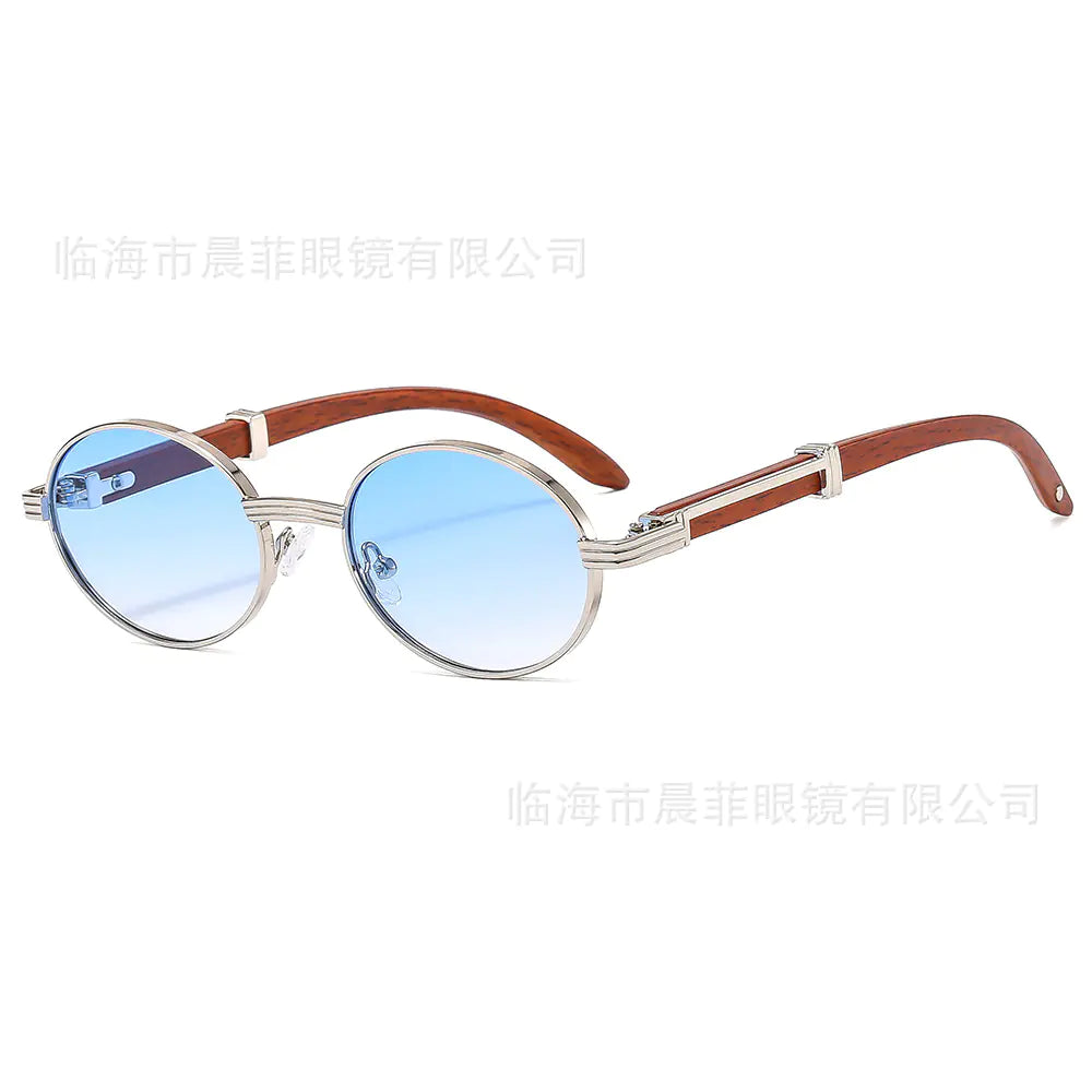Men’s Round Frame Sunglasses – Metal + Wood Fusion with UV400 Protection (Model 6101, 28g)
